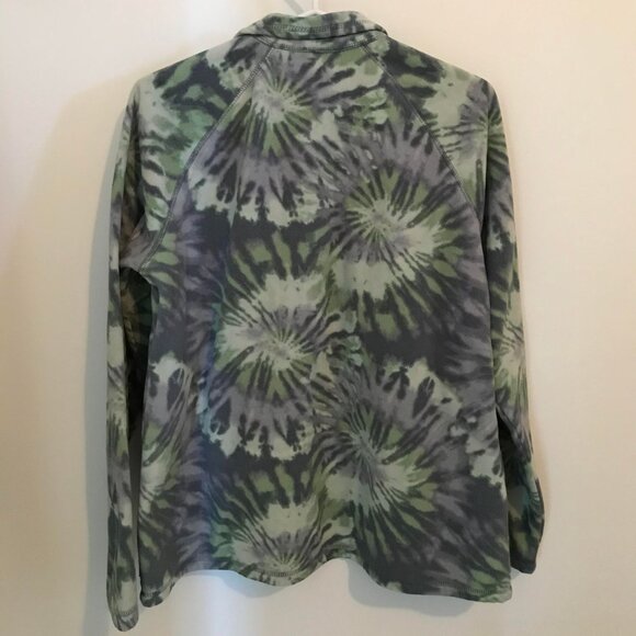 Eddie Bauer Sweater Womens Size XL Green Tie Dye Fleece 1/4 Zip Pullover Top - Picture 3 of 3